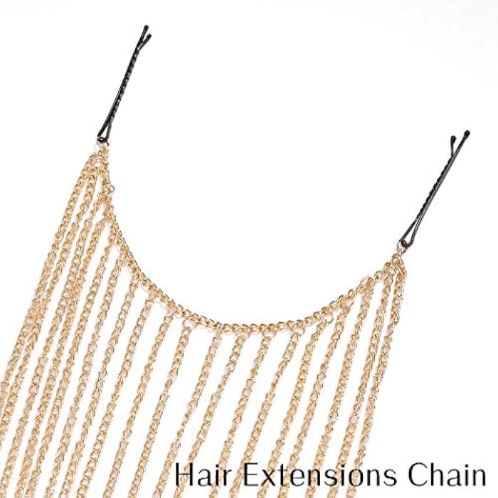 Fstrend Hair Extensions Chain Silver Aluminum Tassel Multi Strand Halloween Hip-pop Hair Accessories Women and Girls (Gold) - Image 2